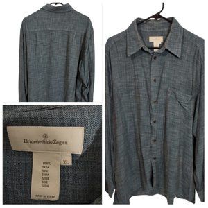 Zegna Linen Silk Button Down Textured Sz XL